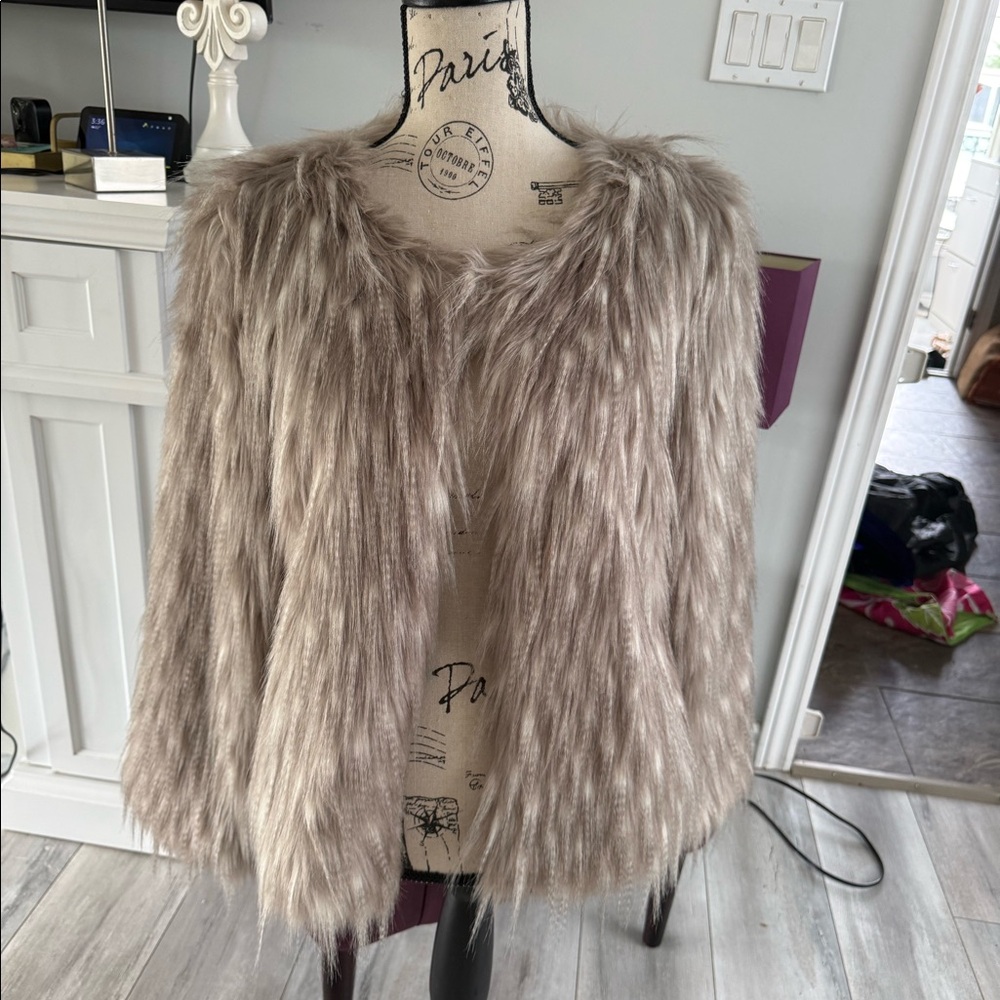 Chic luxury beige white faux fur fun glam size s - Picture 3 of 5